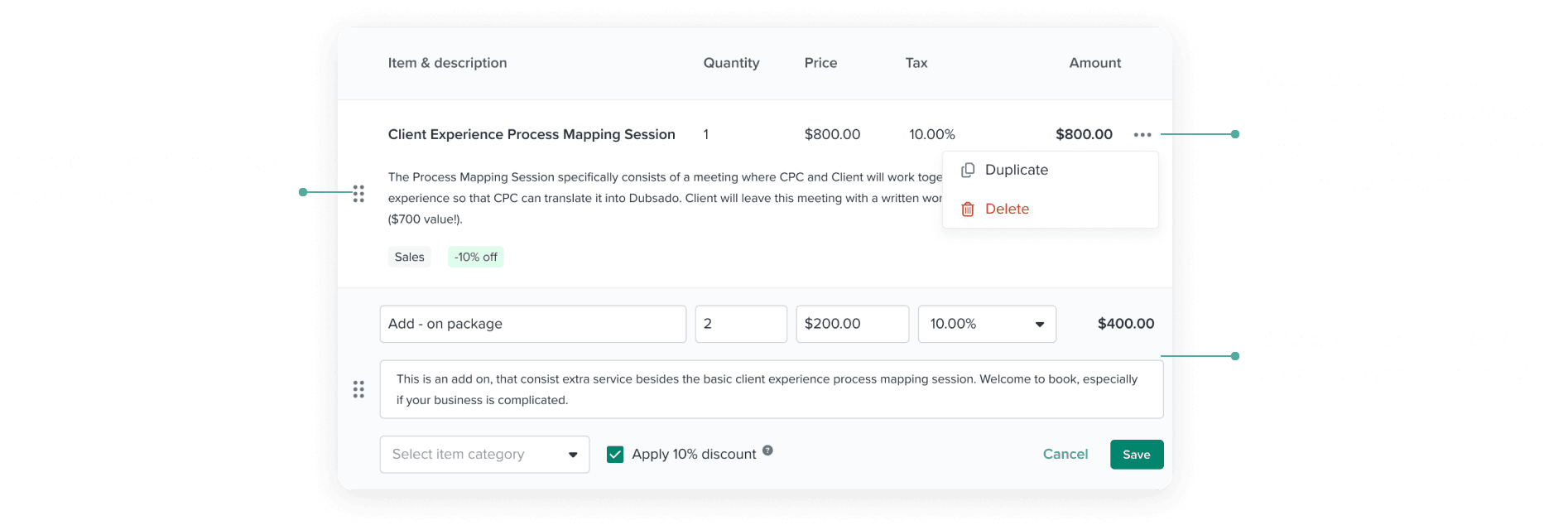 Invoice Table Interaction Design